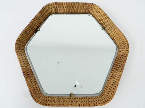 Hexagonal rattan mirror