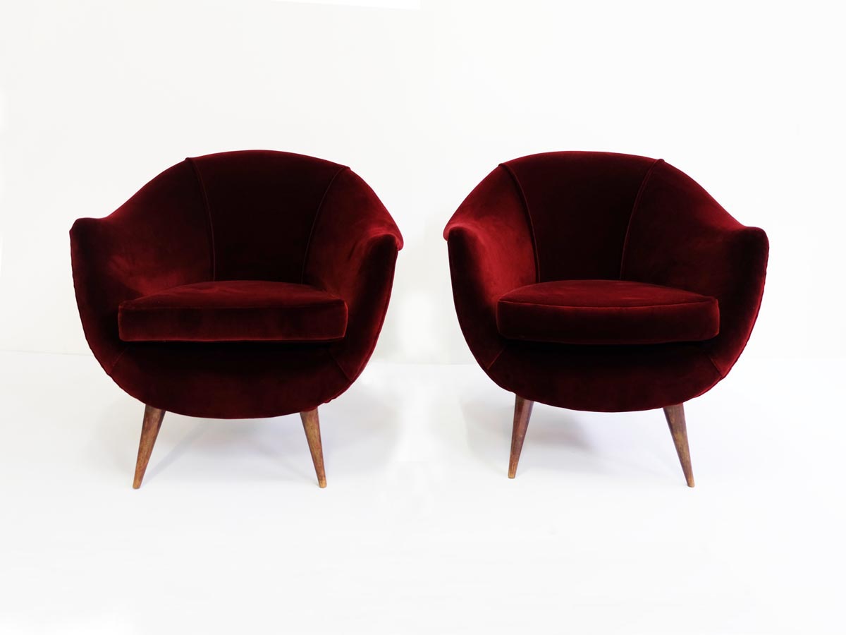 Deep red velvet Armchairs