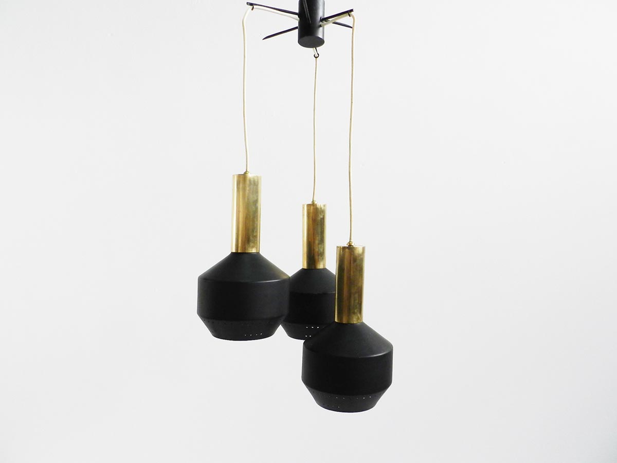 Hanging Lamp in Black Perforated Metal and Brass