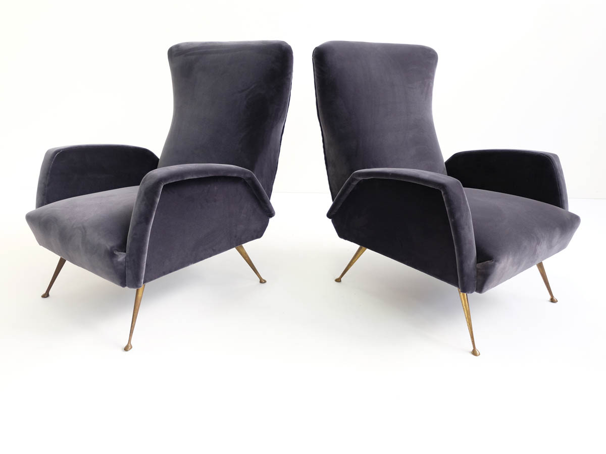 Pair of deep grey velvet armchairs