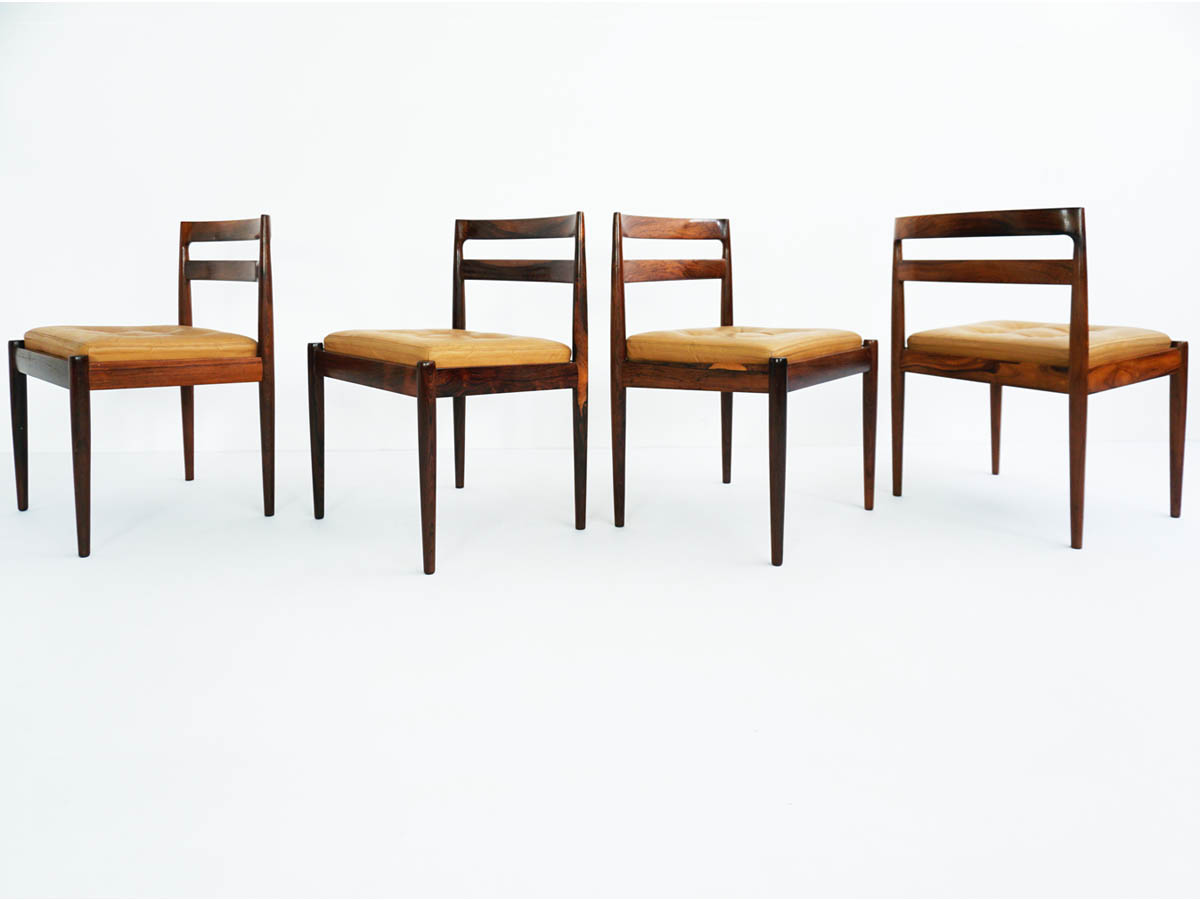 4 Rosewood And Leather Danish Chairs