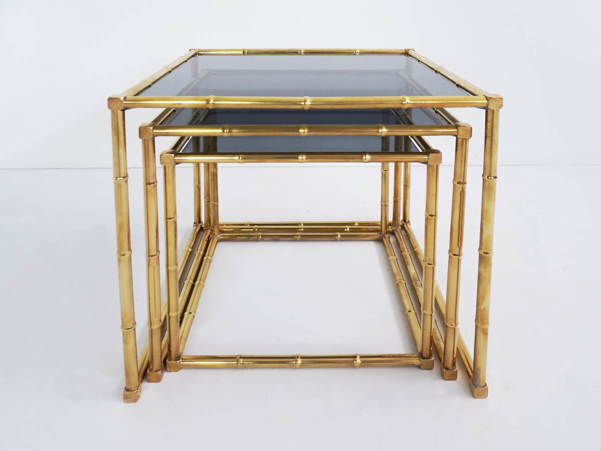 Set of 3 Nesting Table in Casting Brass Bamboo