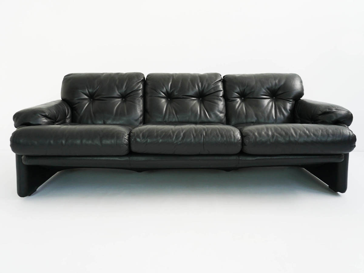 Black leather sofa mod. Coronado