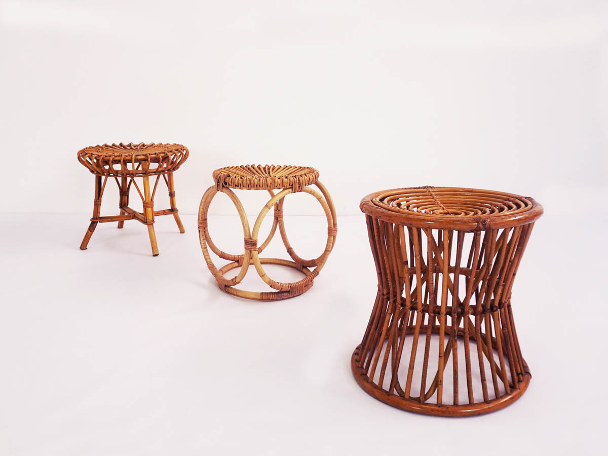 Set of 3 rattan stools