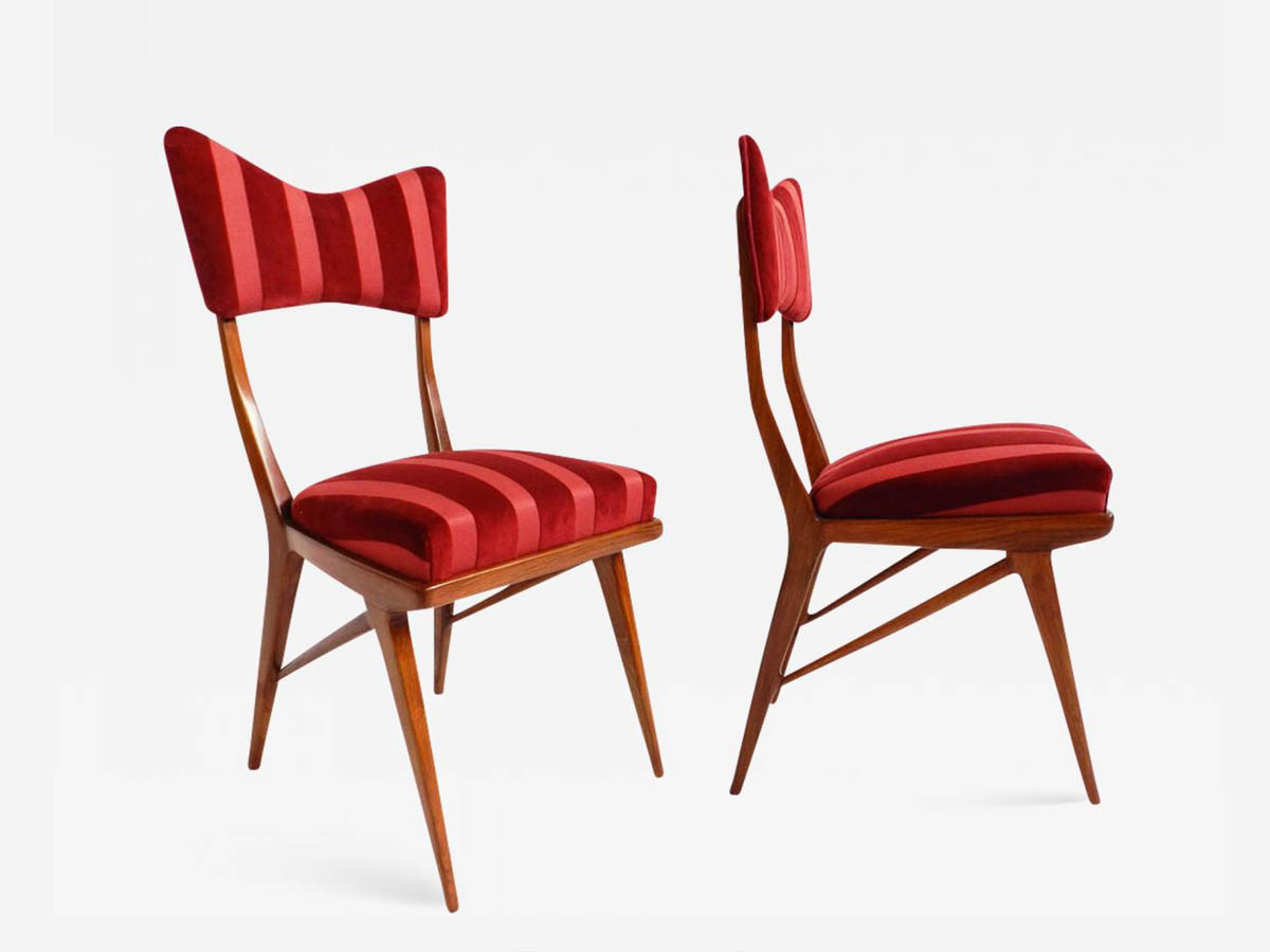 2 Red Love Stripe Velvet Chairs