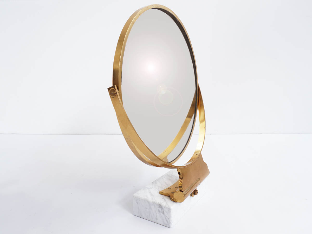 Elegant Massive Brass and Marble Vanity Table Mirror