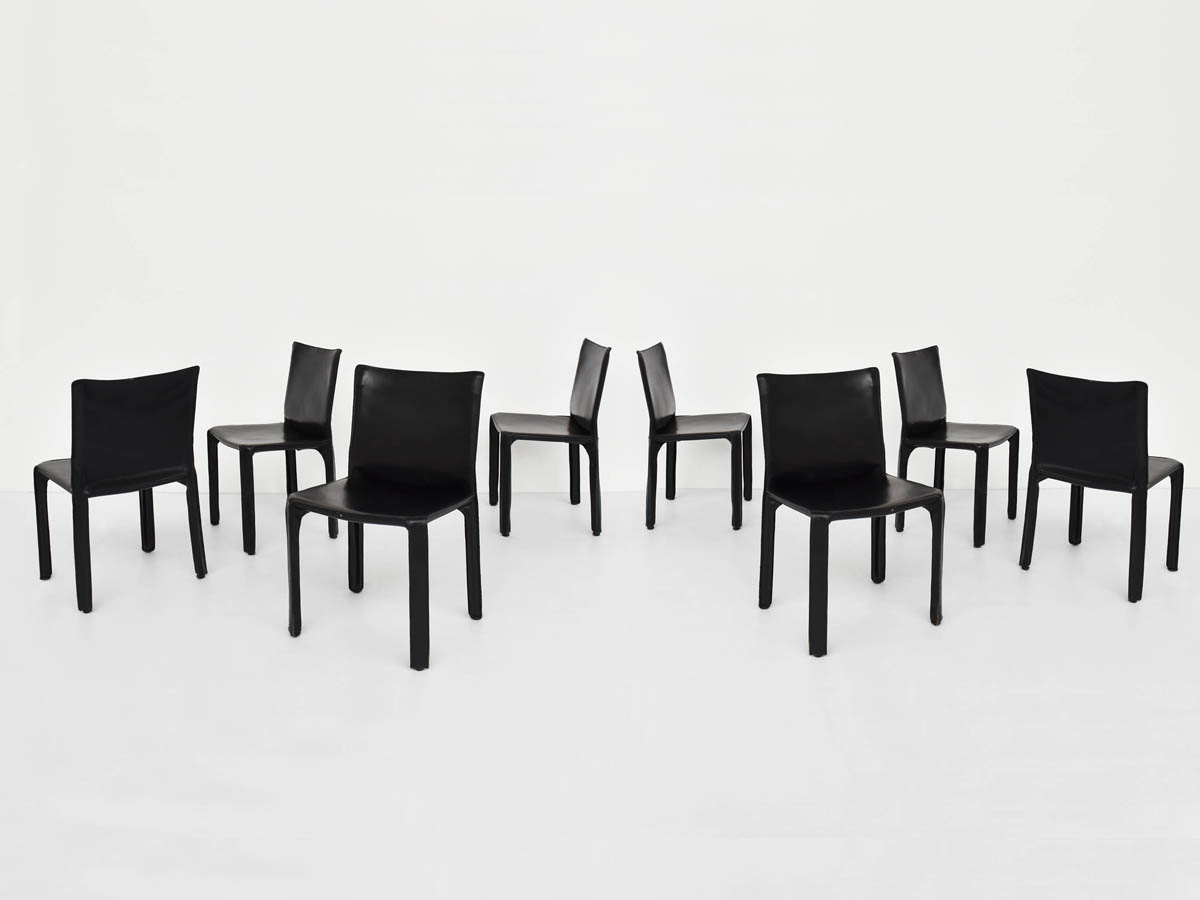 8 Black patina leather chairs mod. CAB 412