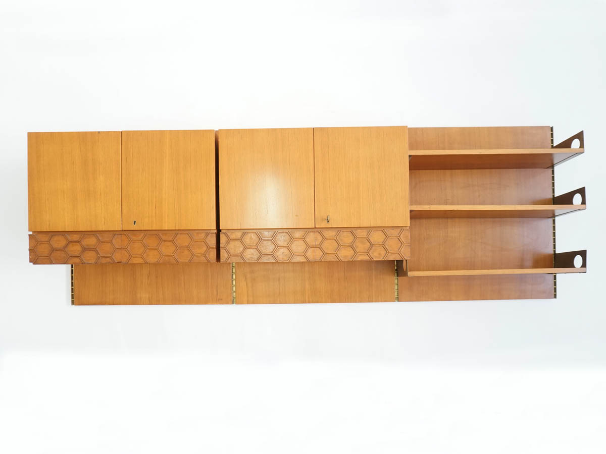 Suspended Wall Unit Bookshelf with Cabinets and Drawers