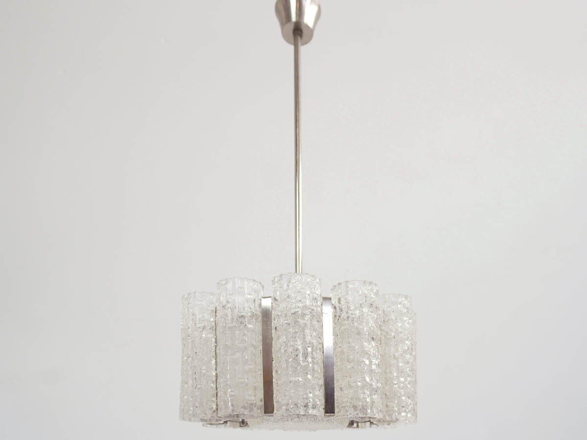 1960, Glass and Metal-Chromed Chandelier