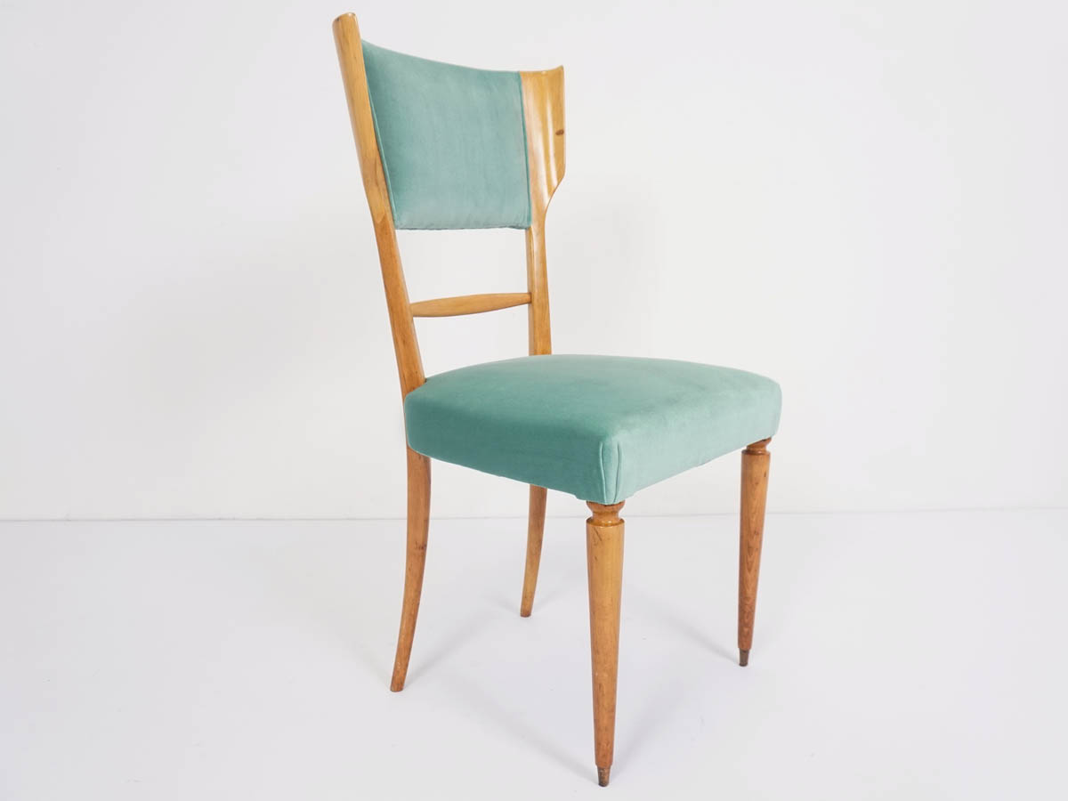 Single Lemon wood Celadon Velvet Chair