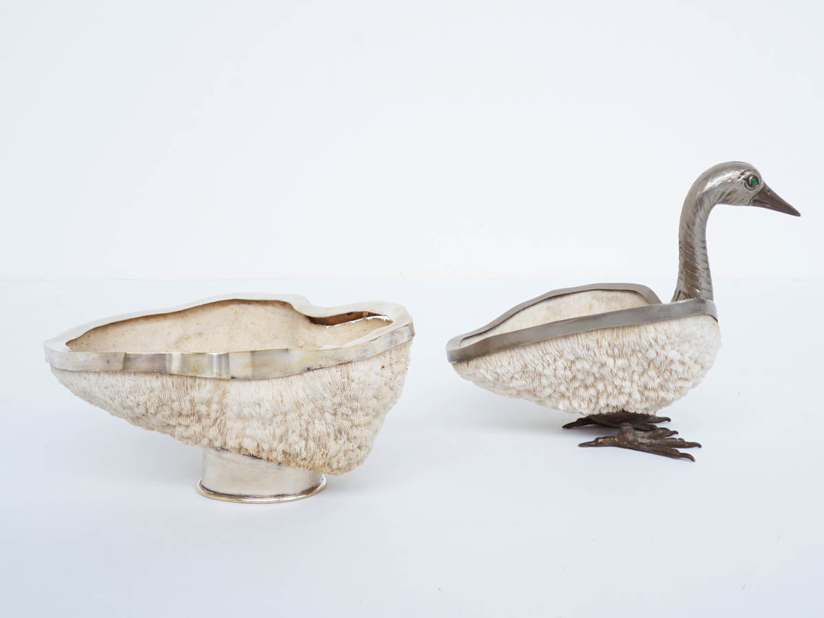 White Coral and Pewter Swan Bowl