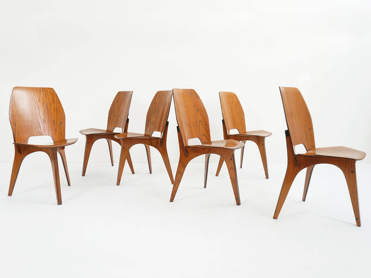 1958 Teak Interlocking Plywood Chairs by Tecno