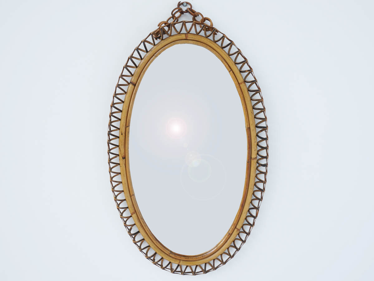Oval Bamboo Mirror, Italy 1950