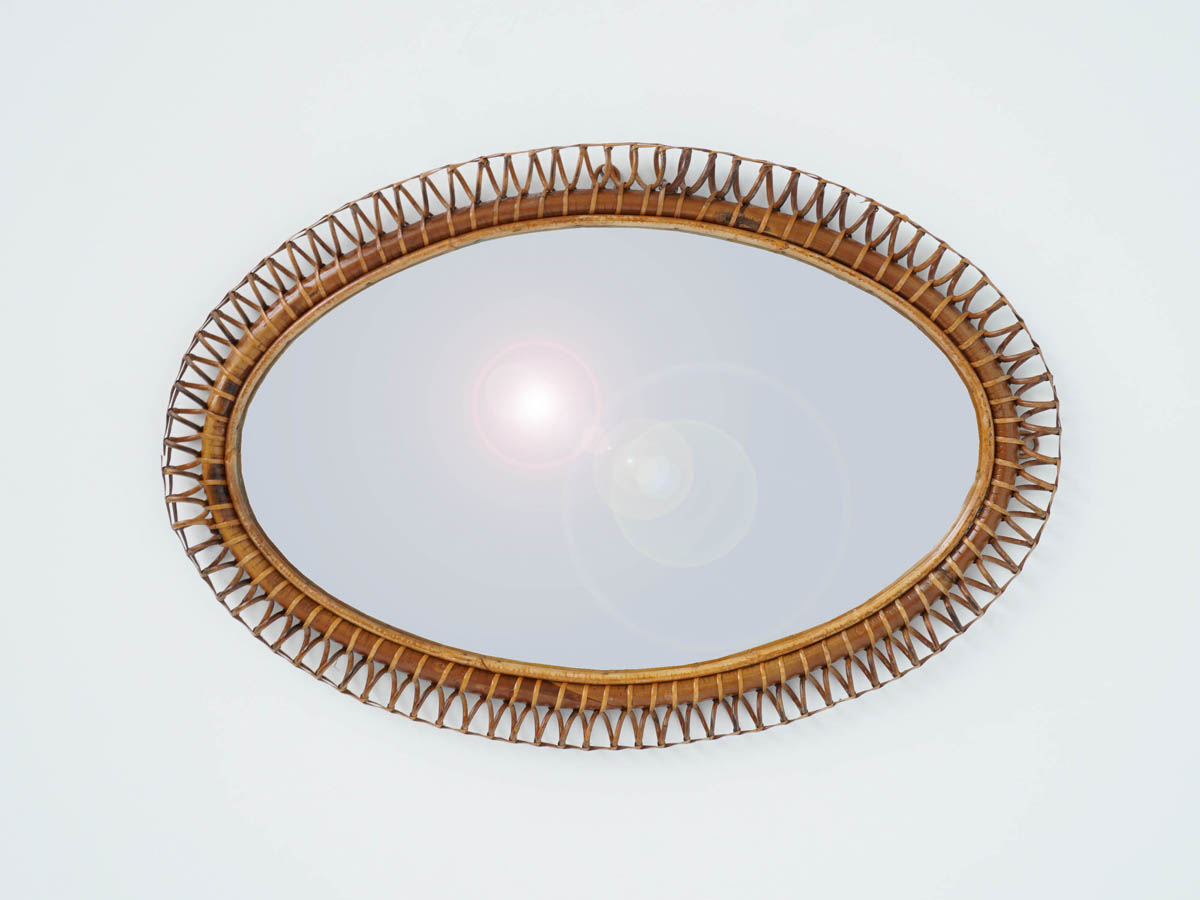 Oval Horizontal or Vertical Bamboo Mirror, Italy 1950