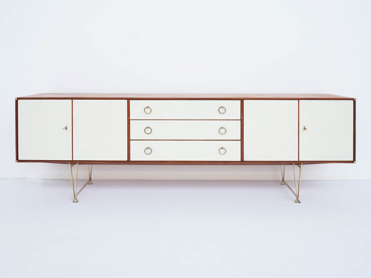 Elegant Lacquered Sideboard with Brass and Plexiglass Details