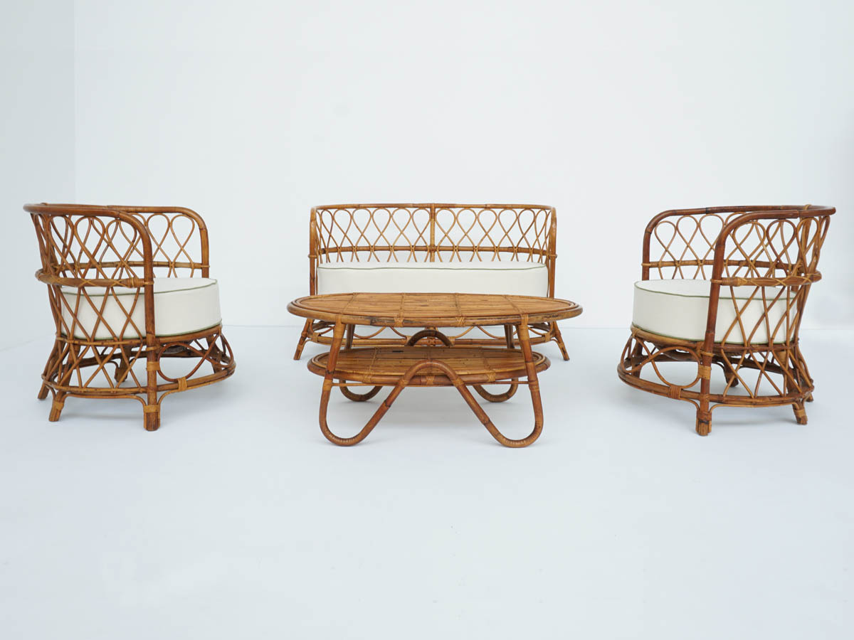 Veranda Set, Sofa Armchairs and Coffee Table in Bamboo