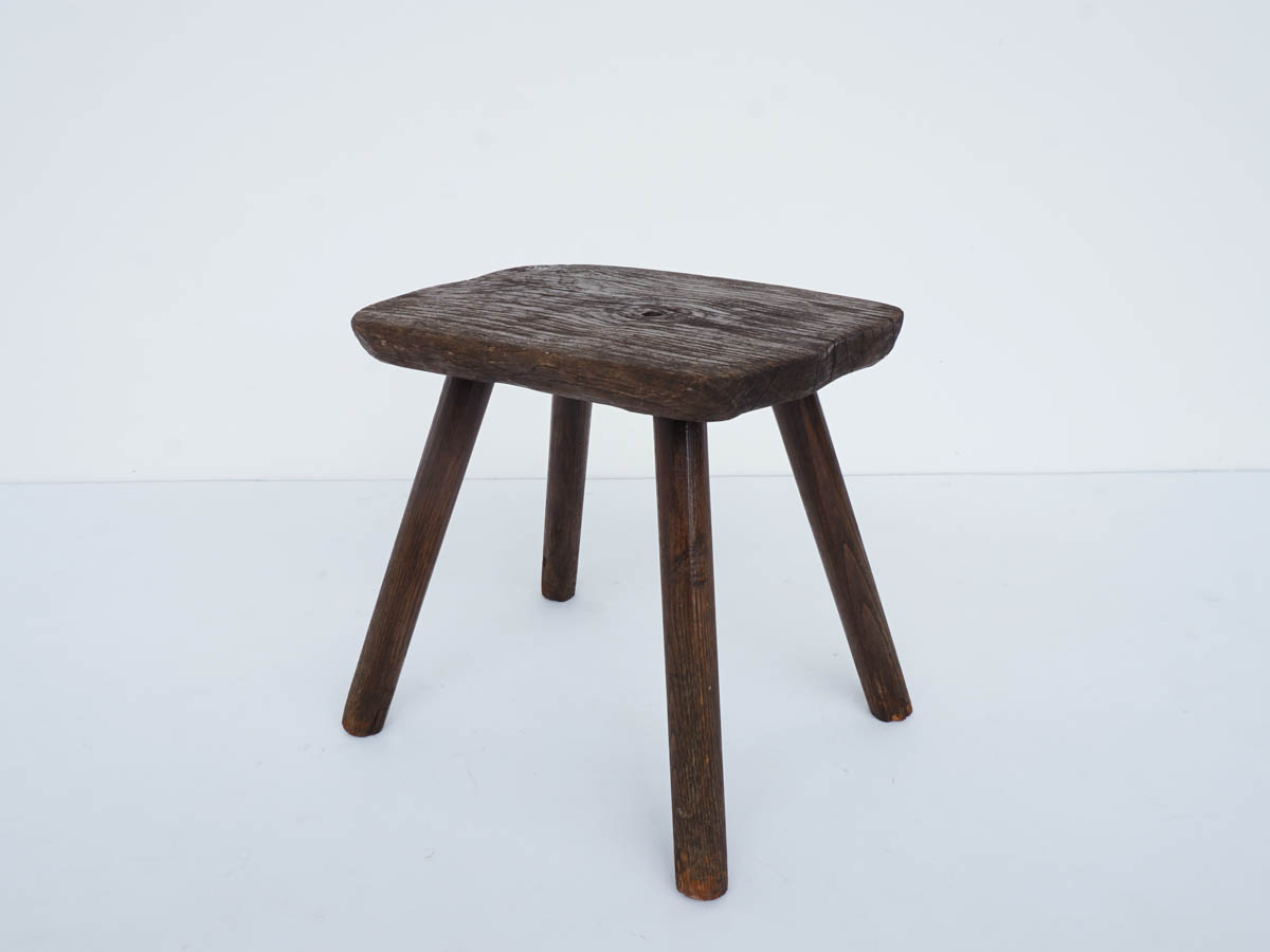 Brutalist Solid Wood Stool, Swiss Alps