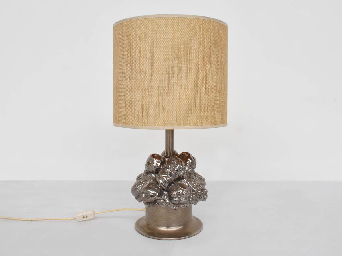 Silvered Ceramic Table Lamp, Fruit basket