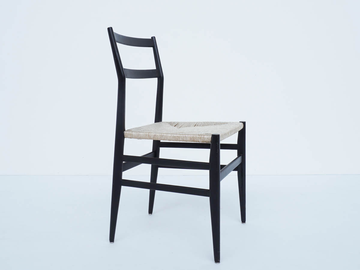 Black Lacquered Chair mod. Leggera 646 in Rope