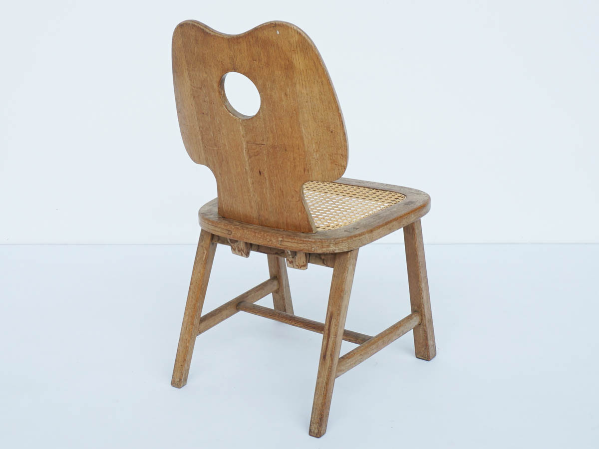 Chaise en bois sculpté français et en paille de Vienne
