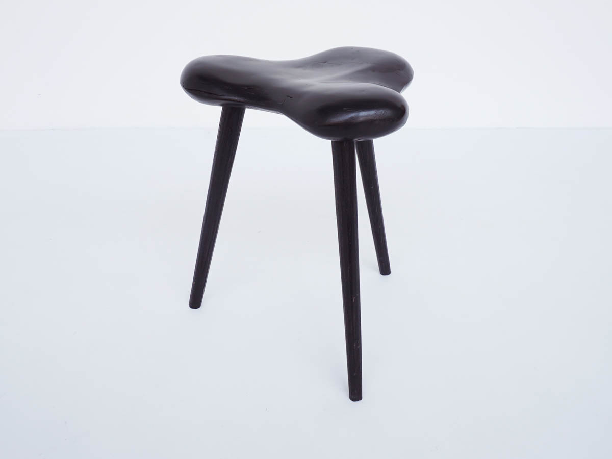 French Stool in Solid Black Lacquered Wood with Anthropomorphic Shape