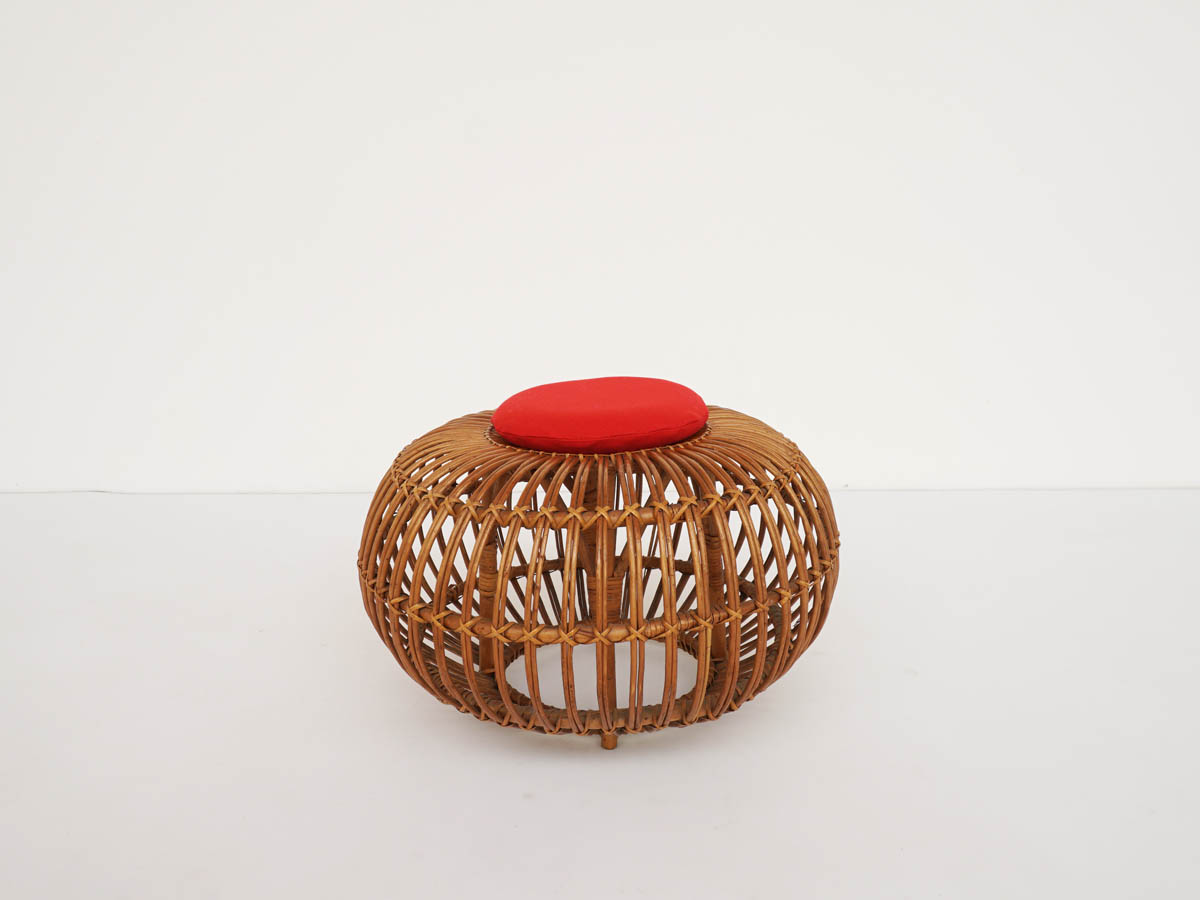 Margherita's Ottoman in Bamboo with Red Cushion