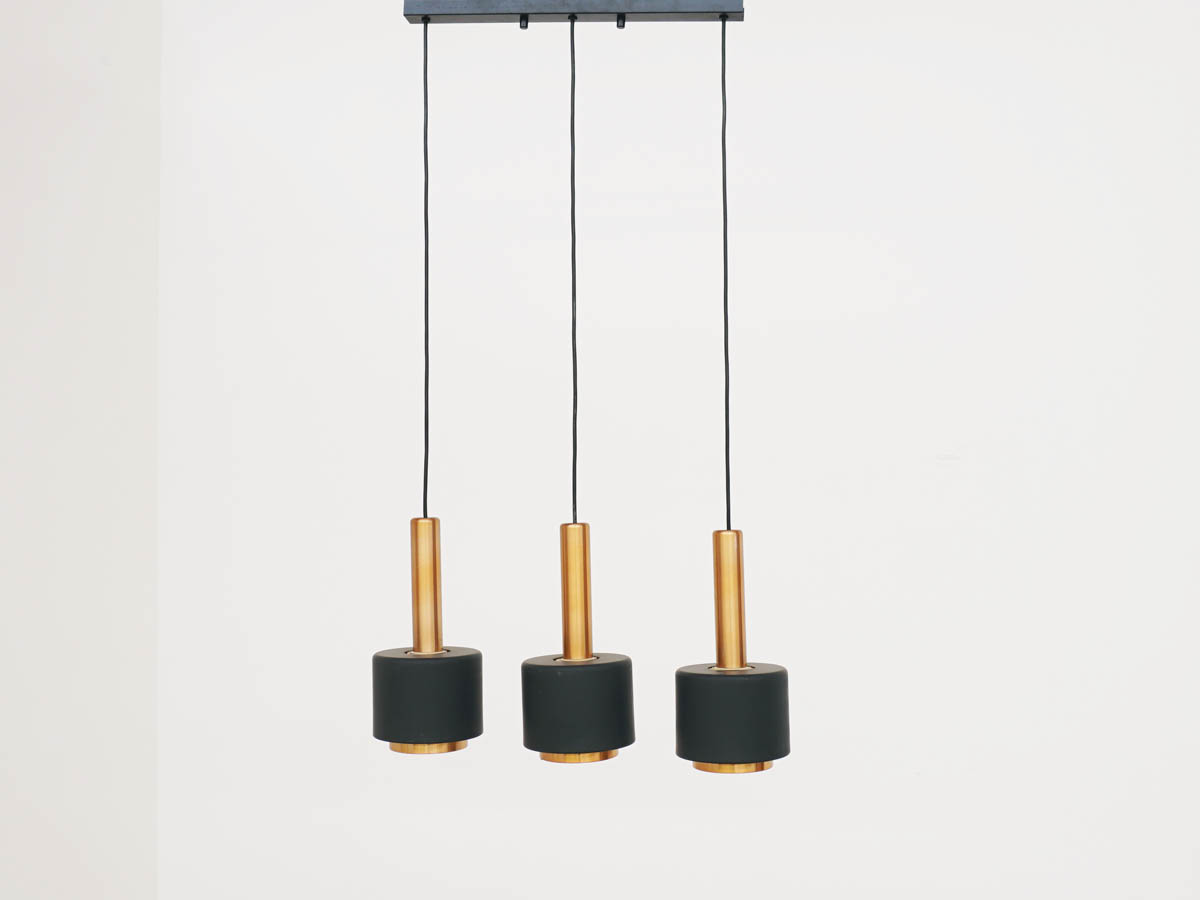 Three in-line Cones Copper Pendant Lamp, 1960 Germany