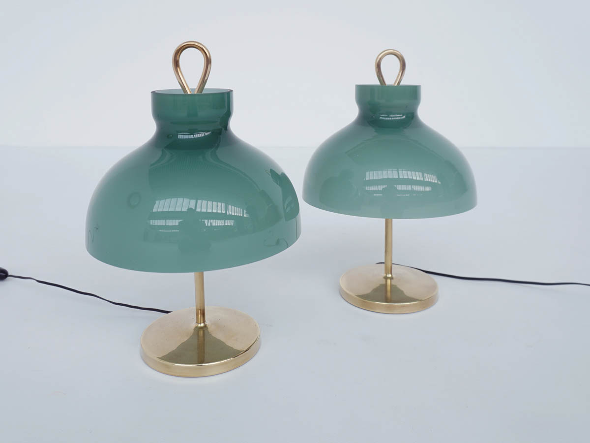 Pair of table lamps mod. Arenzano Lta3 in Original Green Glass