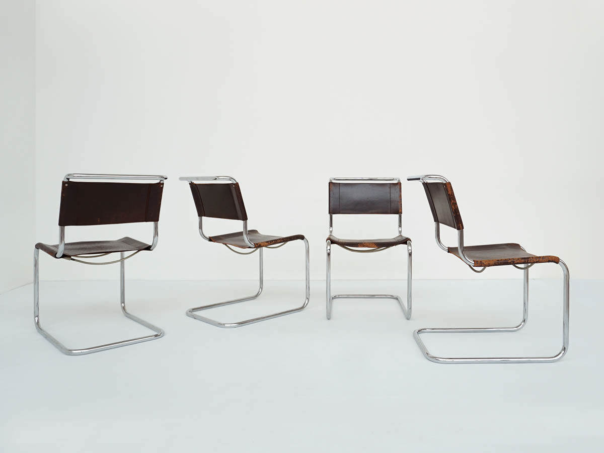 Thonet S33 Chairs in Dark-Brown Leather