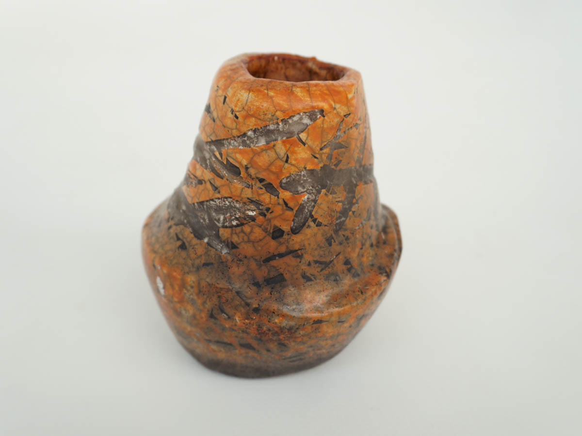 Small Brutalistic Japanese Raku Ceramic Vase