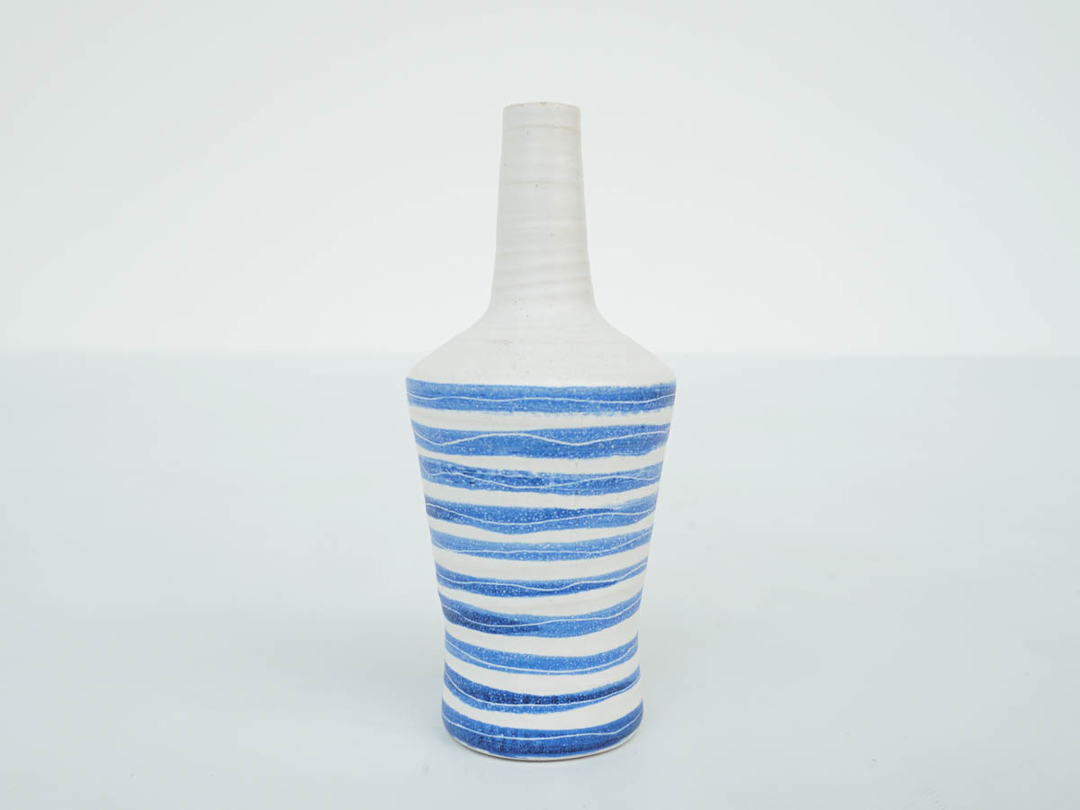 French Ceramic Bottle with Blue Stripes