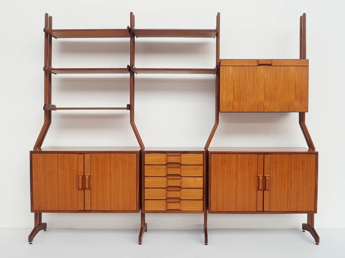 Freestanding Teak Bookcase, Storage, Drawers, Divisible in two single modules