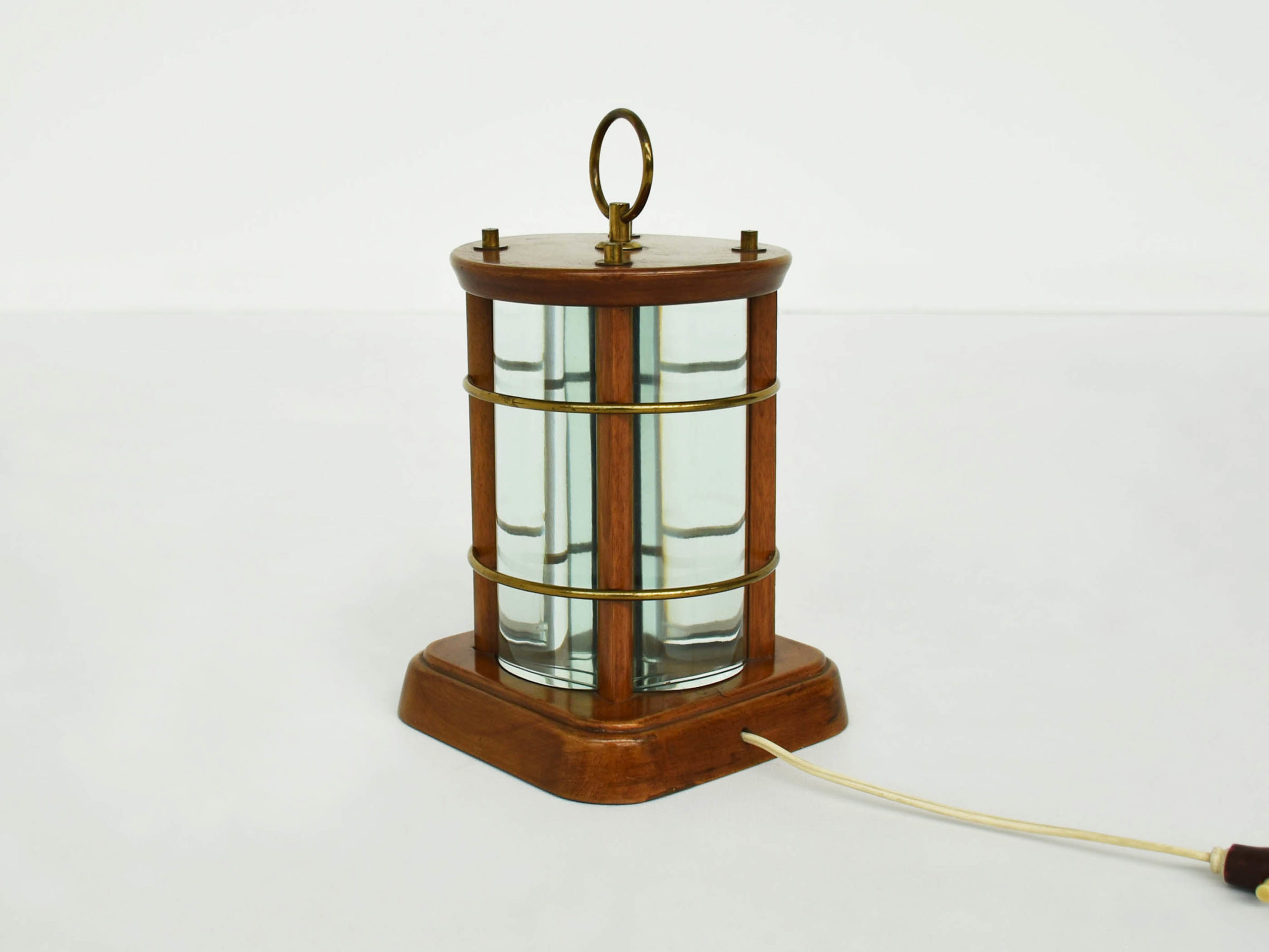 Table Lamp, Lantern with Curved Thick Glass, Italy 1930