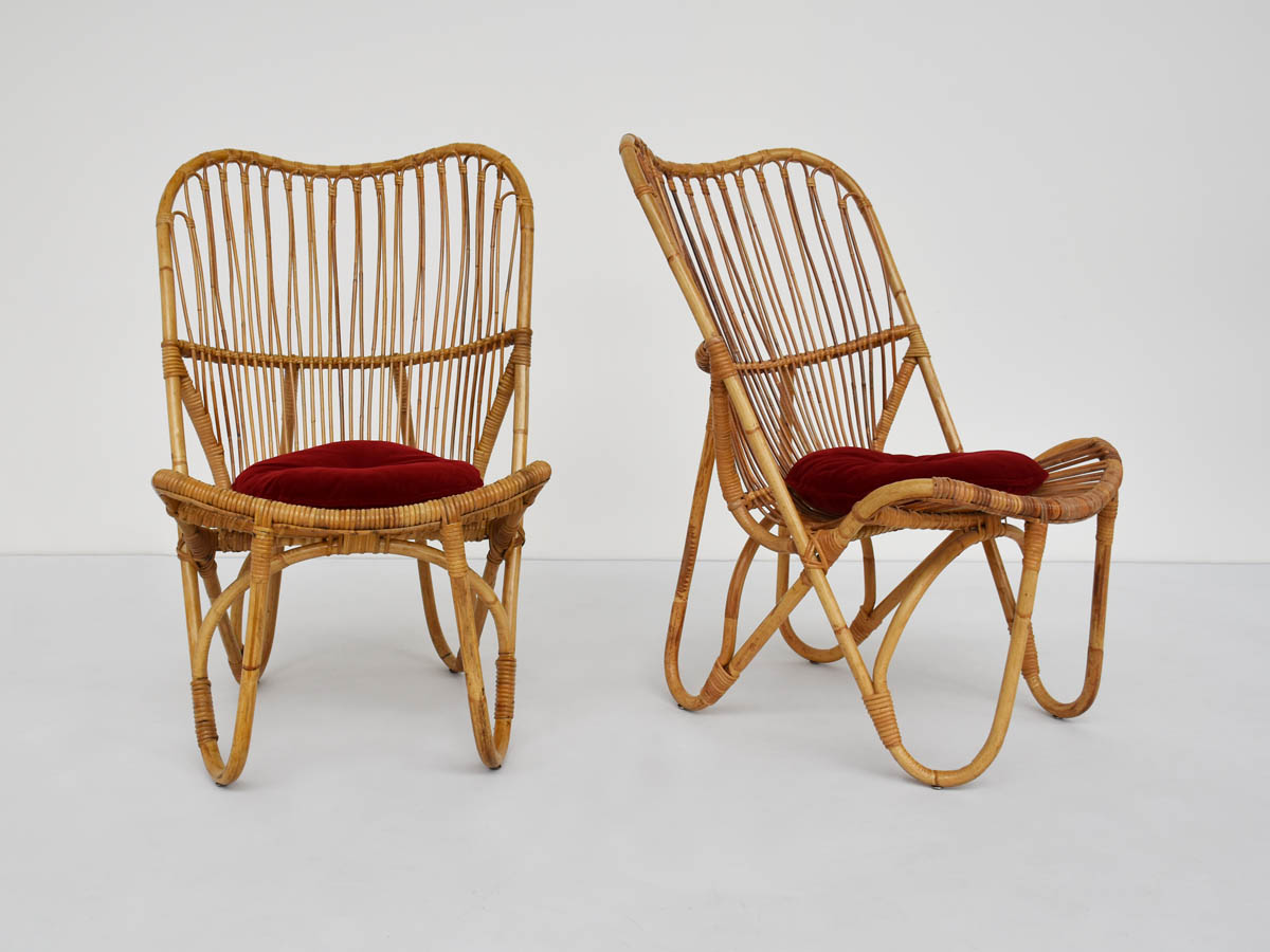Scandinavia Modern Bamboo Armchairs with new Velvet Cushion