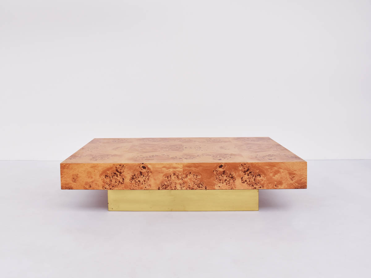 Alveo Coffee Table in Burl Wood and Brass
