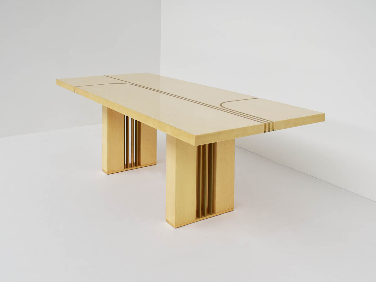 Sculptural Polished Birch Root and Brass Dining Table