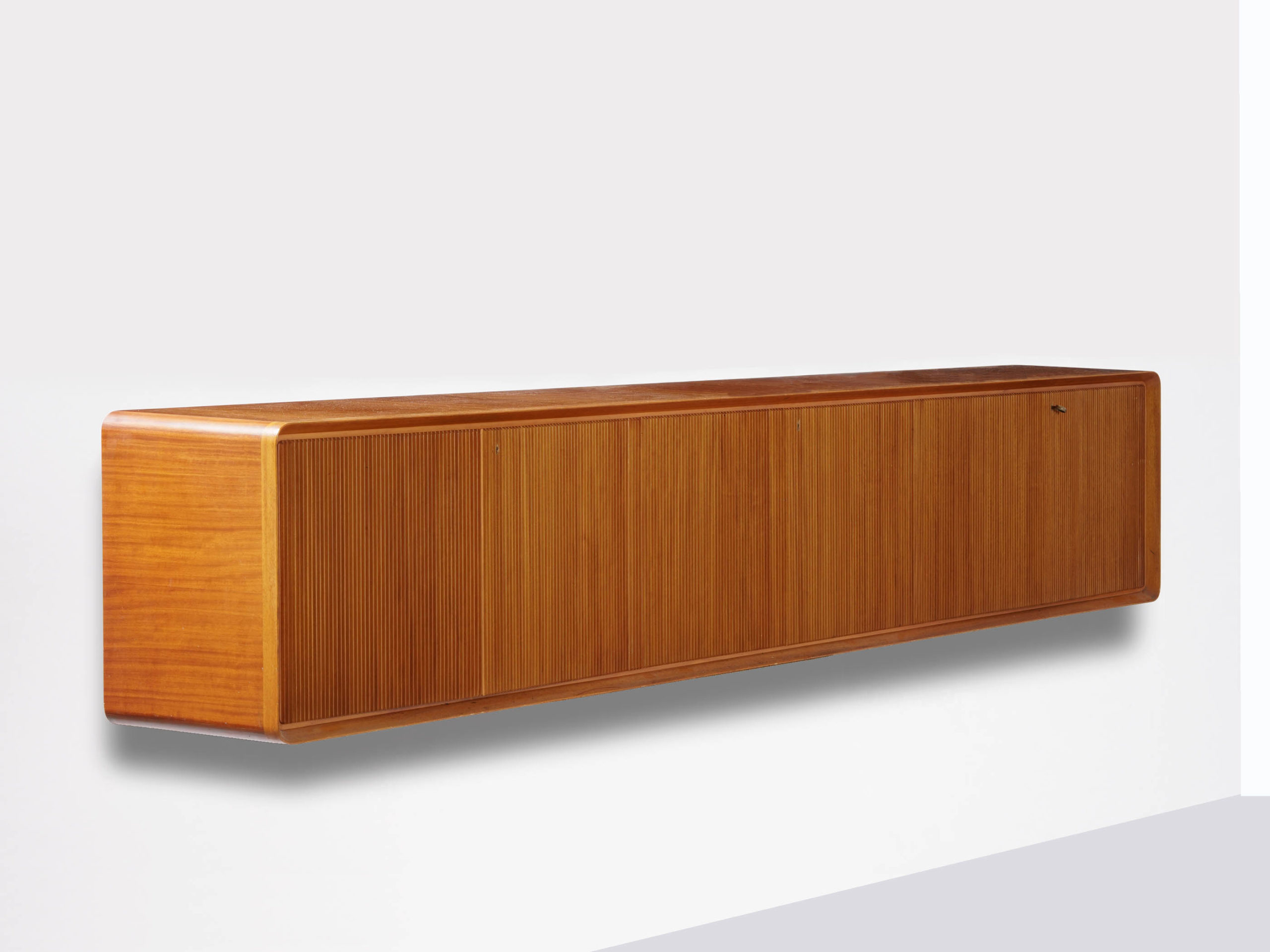 Suspended Sideboard with Vertical Slotted Wood Doors