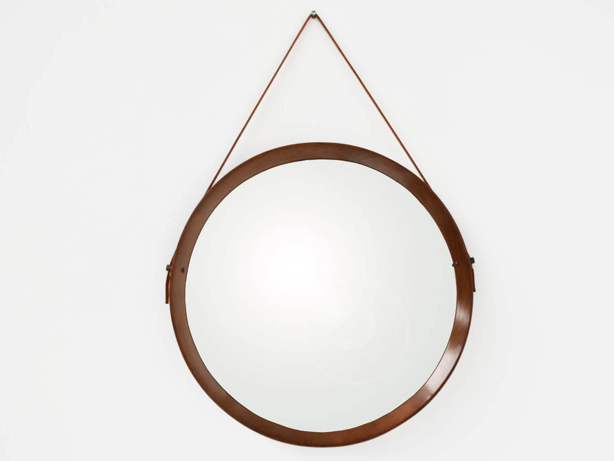 Miroir Italien Rond en Bois et Cuir