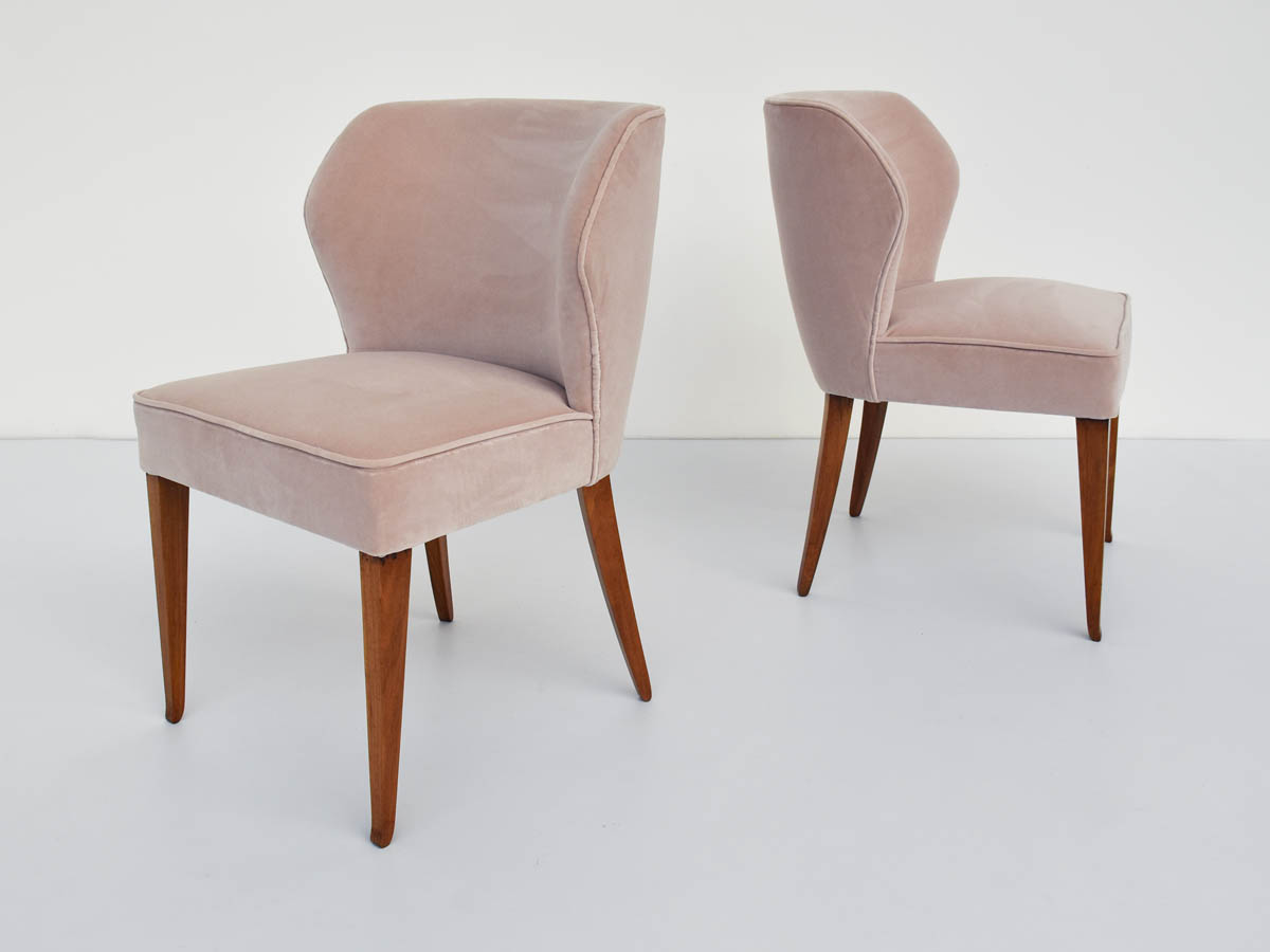 Fauteuils Rembourrés en Velours Rose Clair