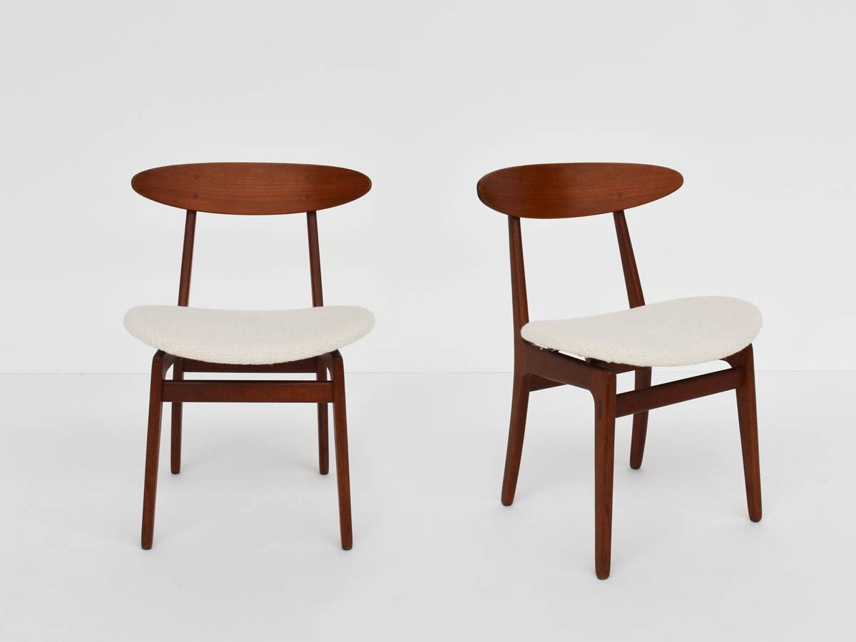 Danish Teak Chairs, Dedar Wool Seat, Set of 2
