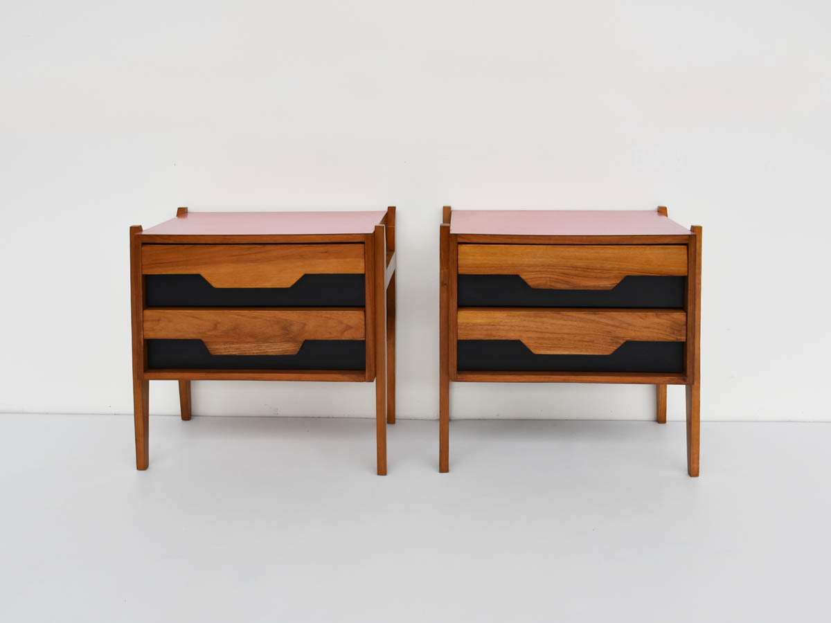 Nightstands in Walnut Wood and Colored Laminate