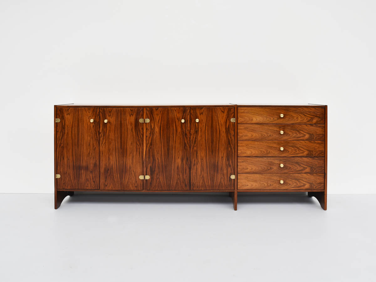 Elegant 1960s Rosewood and Brass Sideboard