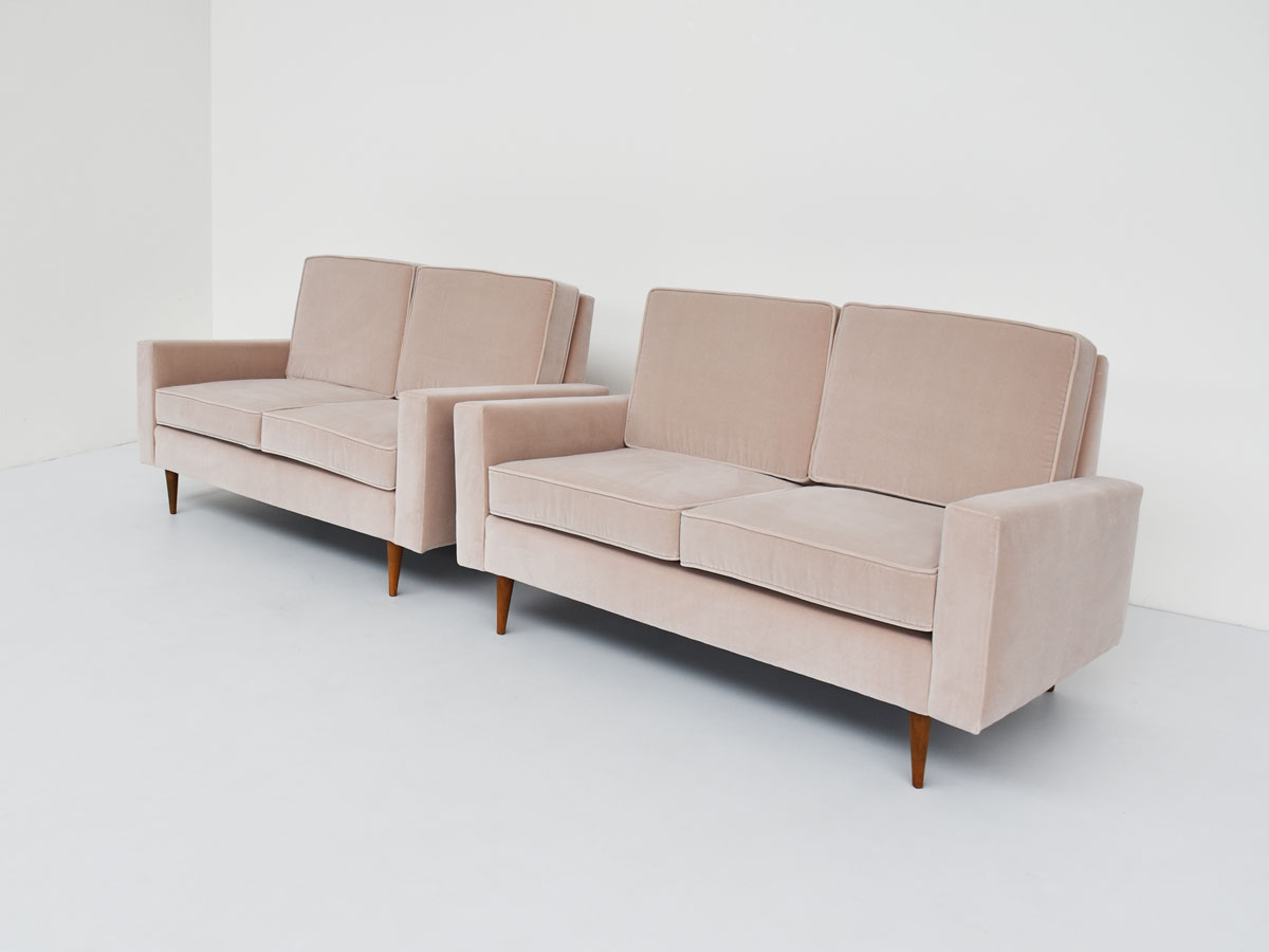 Modern and Minimal Two-seater Sofas in Pale Pink Velvet