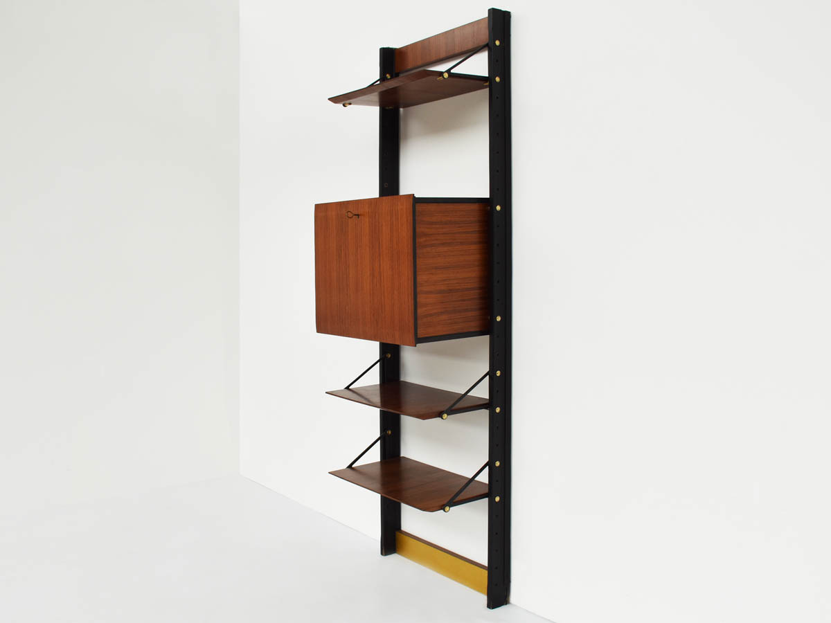 Rosewood and Brass Adjustable Bookcase with Storage