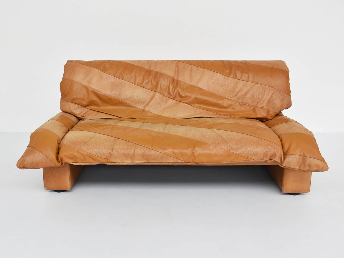 70s Leather Sofa with Diagonal Stripes