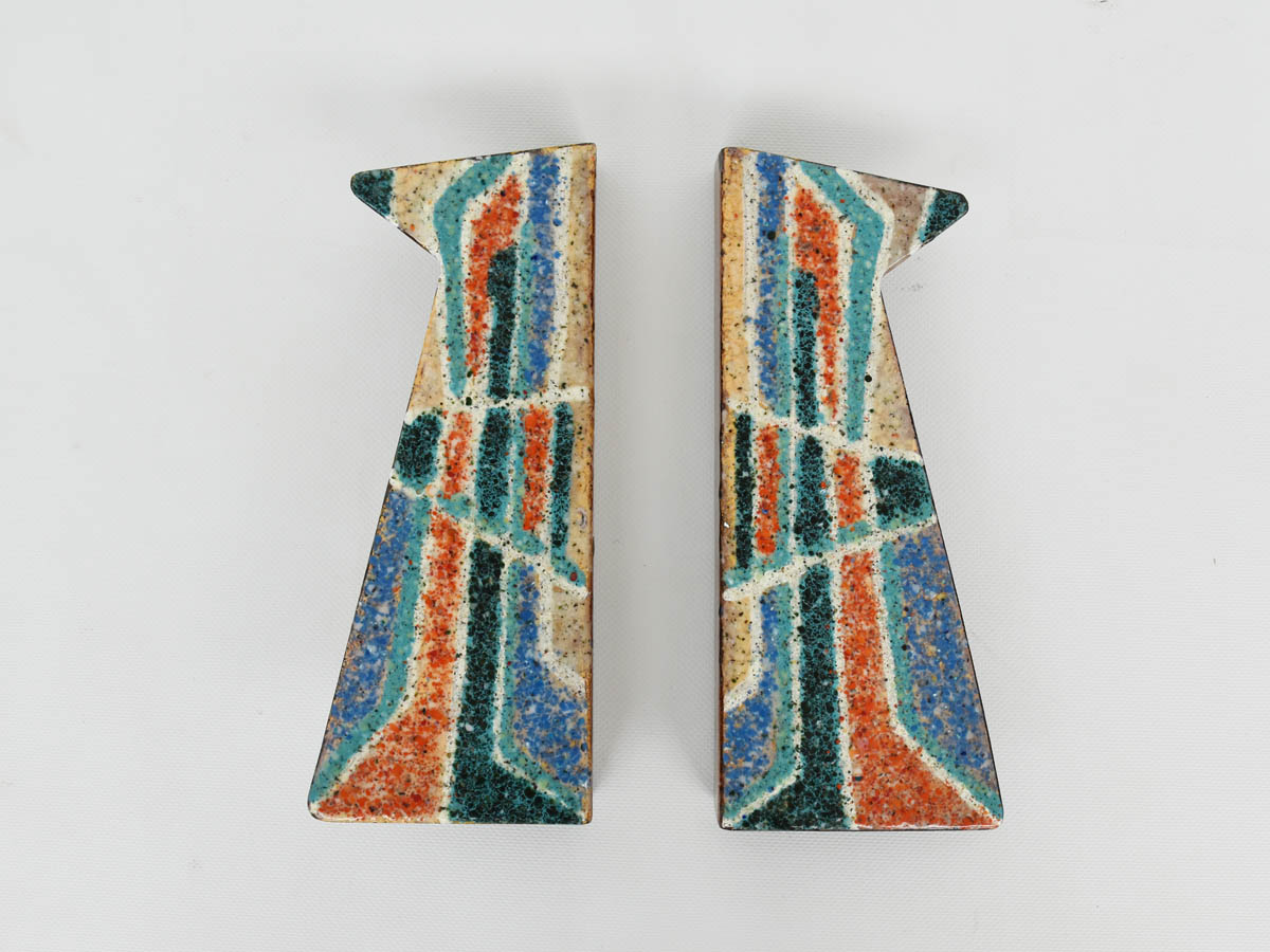 Pair of Multicolored Enameled Metal Handles