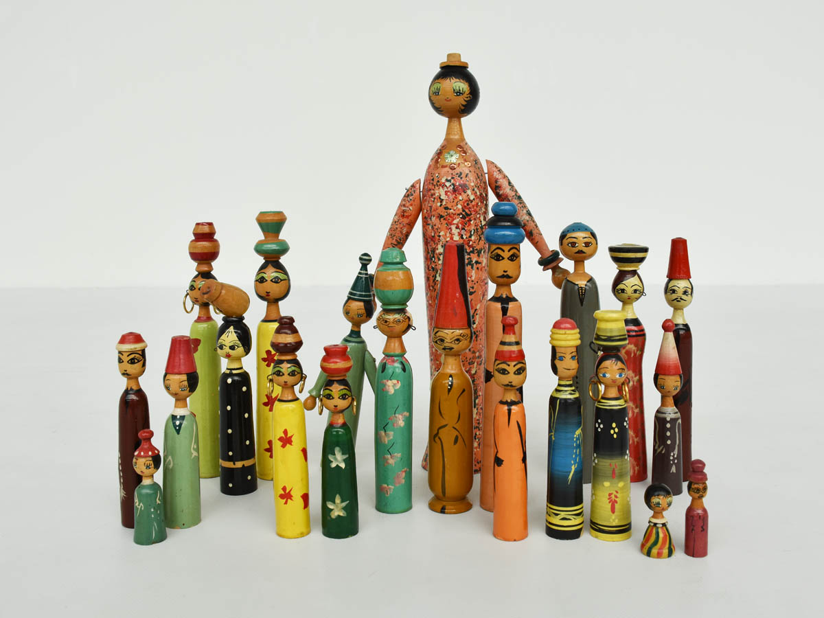 Collection - 21 Hand-Painted Wooden Dolls