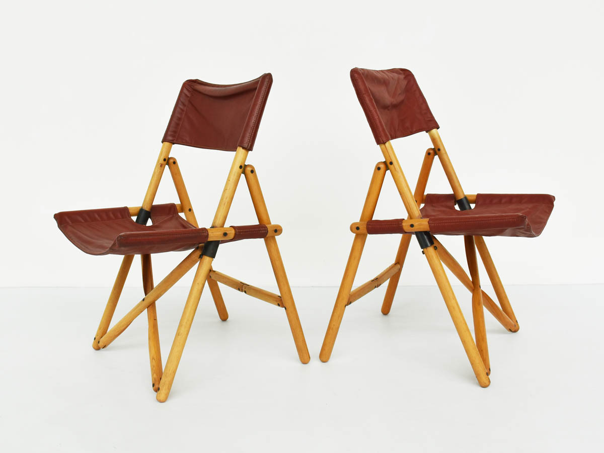 Folding Chairs in Cognac Coated Leather mod. Navy