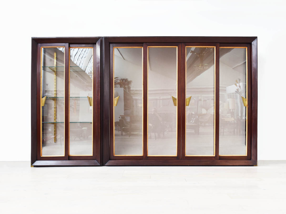 Large Italian Wardrobe with Sliding Doors, Brass Details