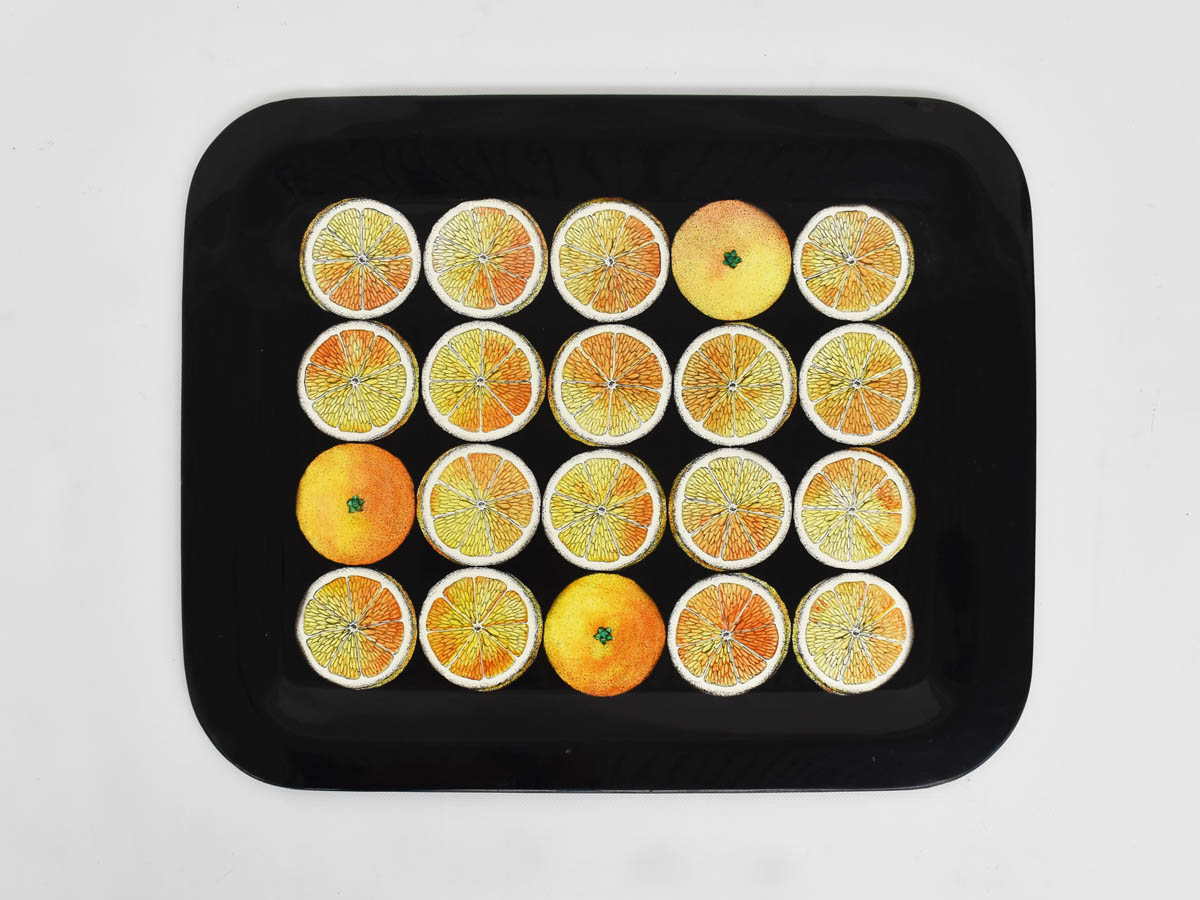 1950er Edition Tablett Scheiben von Orangen auf Schwarz